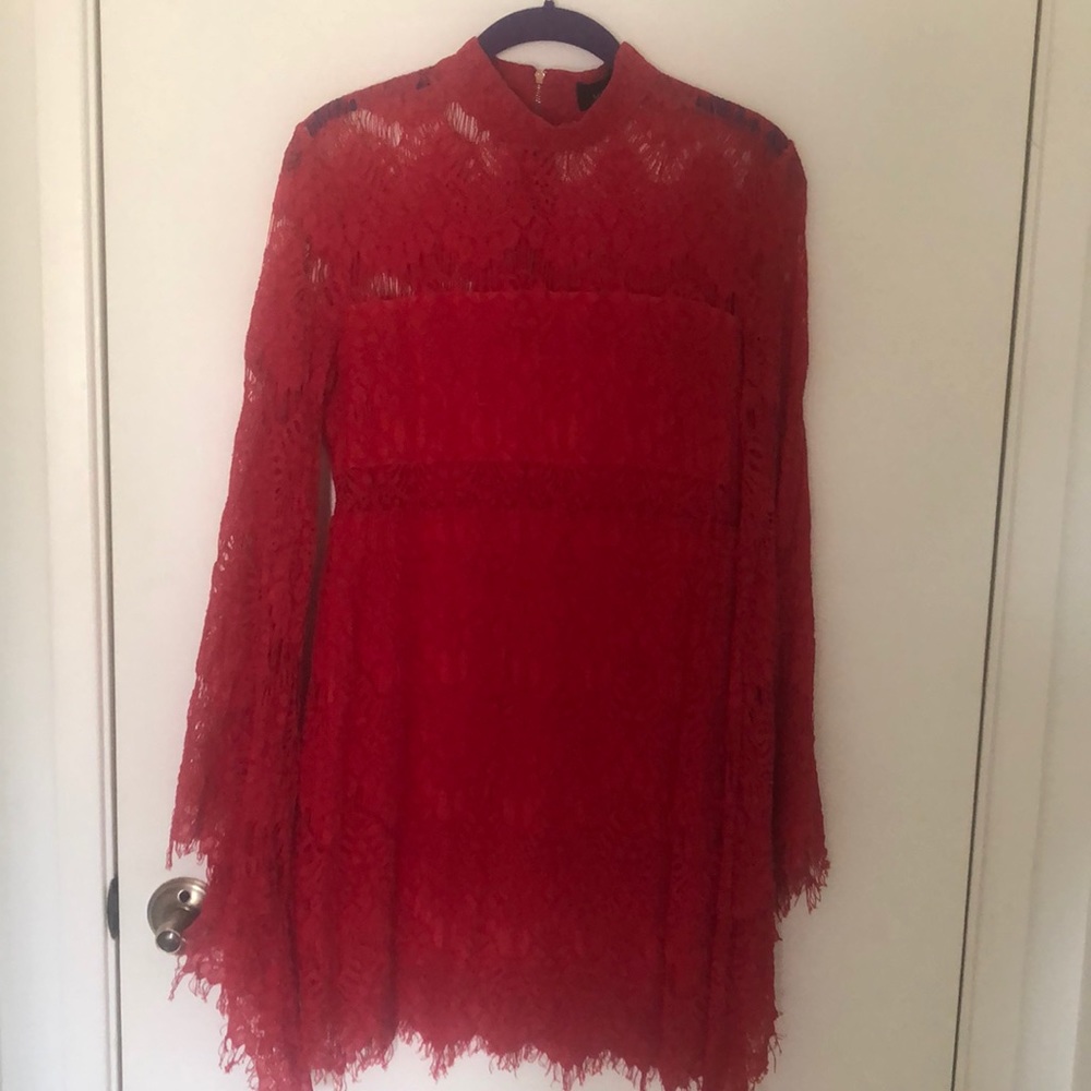 Mink pink red lace dress